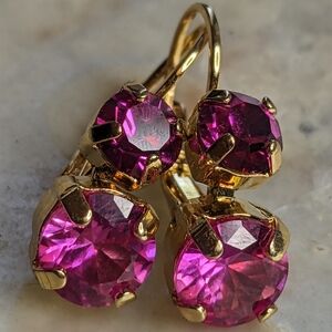 Natural Pink Ruby 2.55 Carats & Swarovski Crystal in Gold Plated Drop Ea…